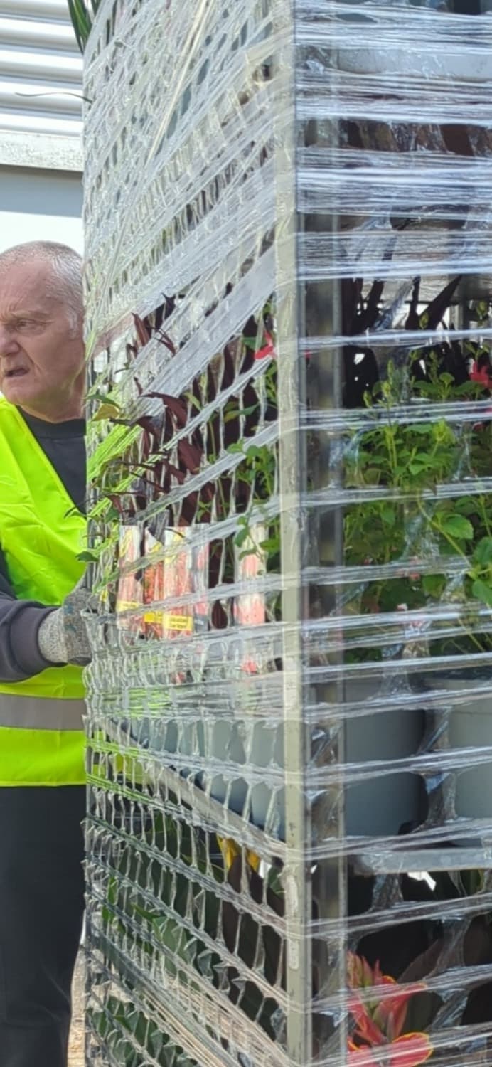 Danish trolley of live plants wrapped in breathable Aerosconic film