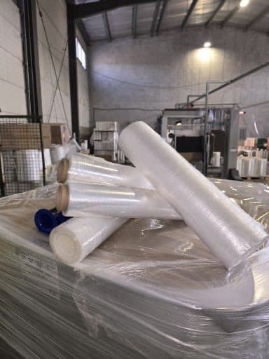 Rolls of solid pre-stretched Hypersconic film in the plant