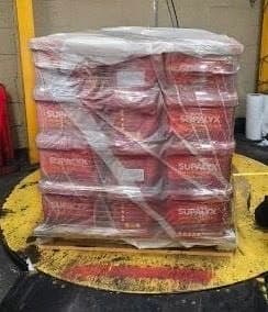 Substantial pallet wrapped tight in solid Hypersconic film