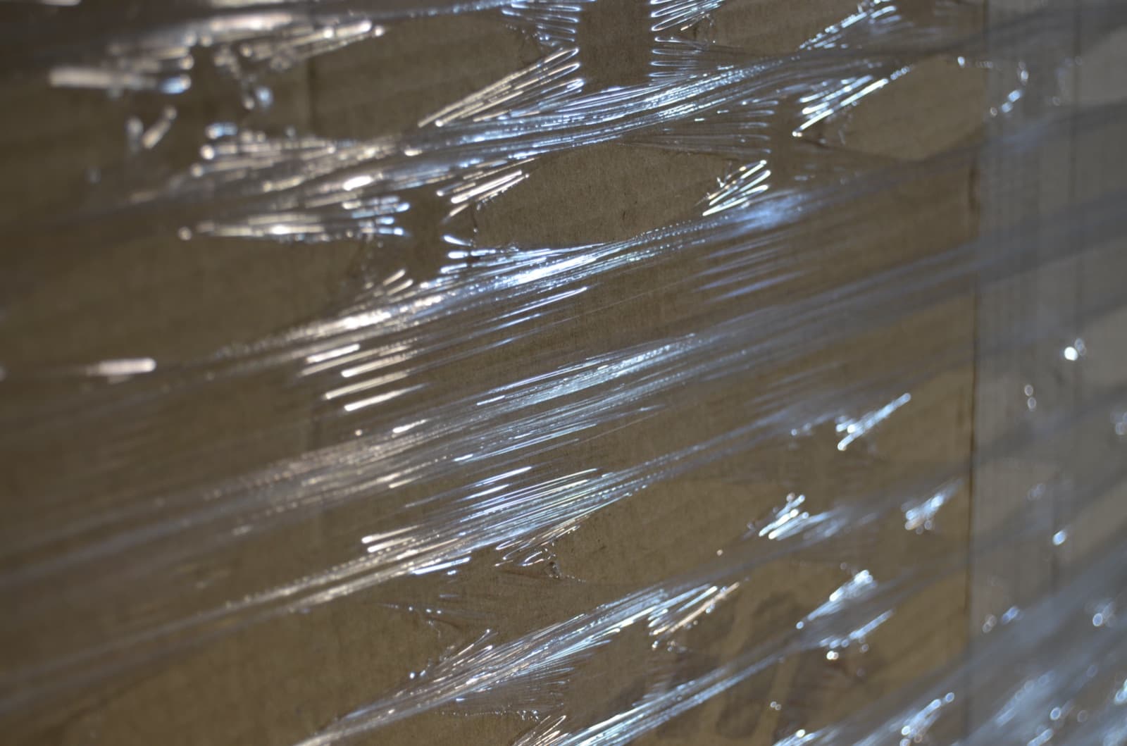 Close-up of the reinforcing lines running through the film on a wrapped load